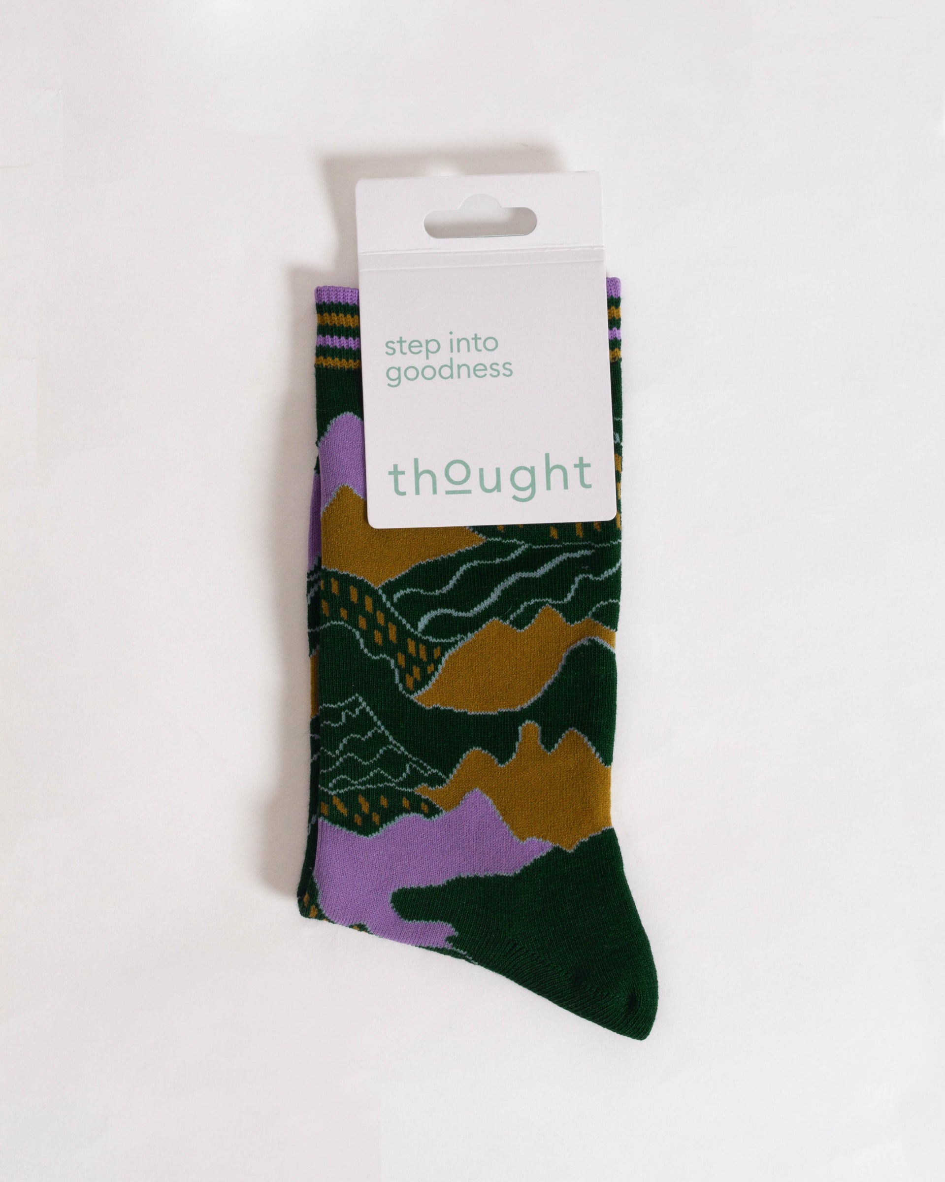 Mountain Range Bamboo Crew Socks - Green/Abstract