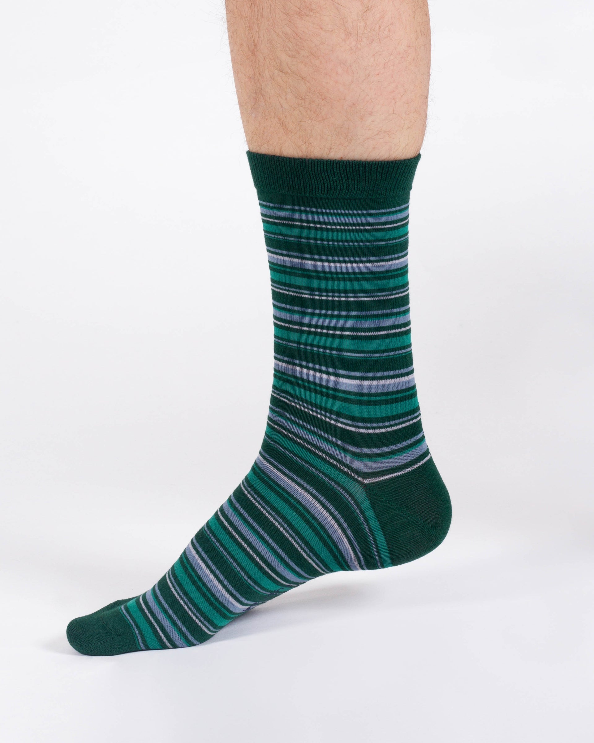 Multi Stripe Bamboo Crew Socks - Green/Blue
