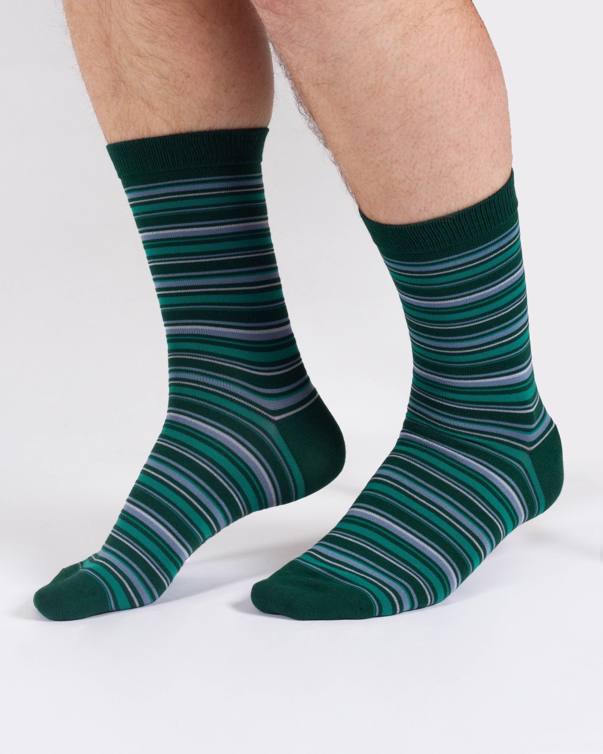 Multi Stripe Bamboo Crew Socks - Green/Blue