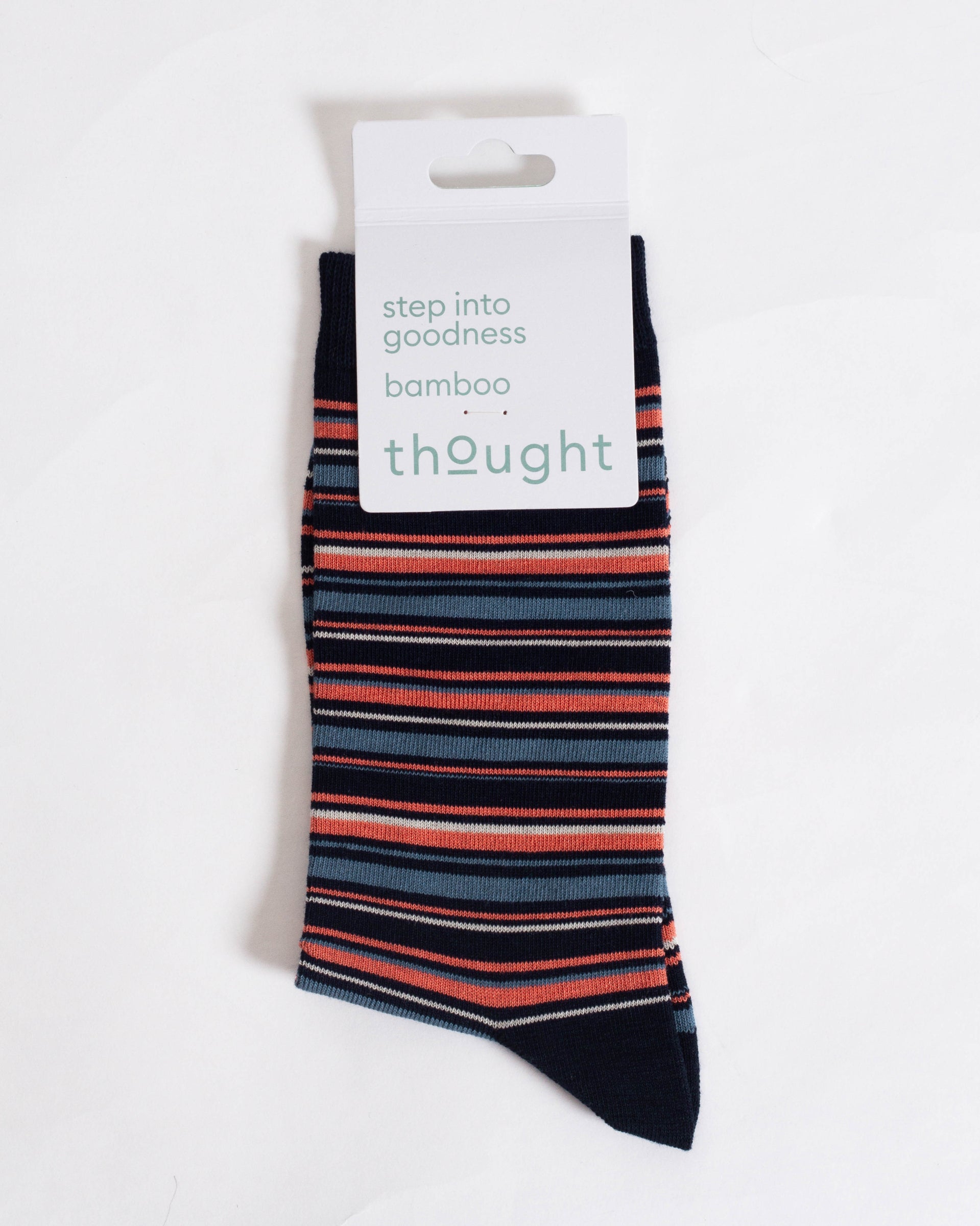 Multi Stripe Bamboo Crew Socks - Navy/Pink